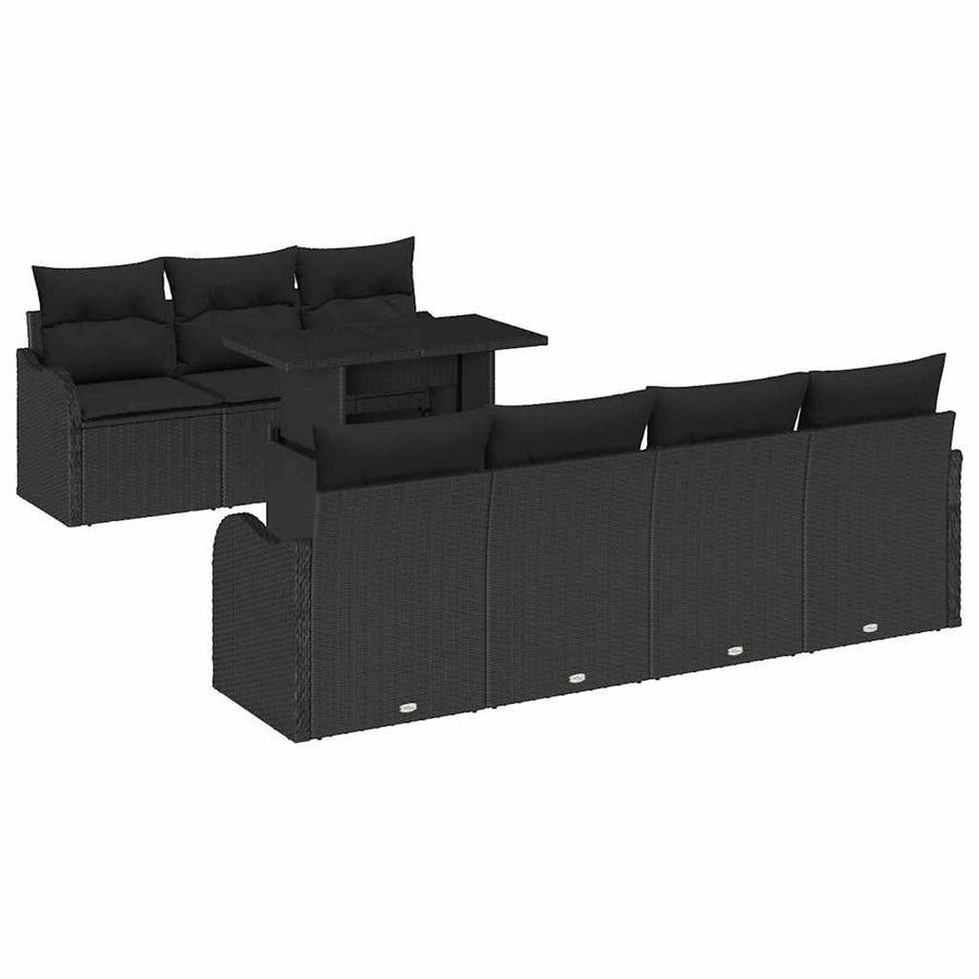 Tuin Sofa Set met kussen 8 pcs Zwart Poly riet