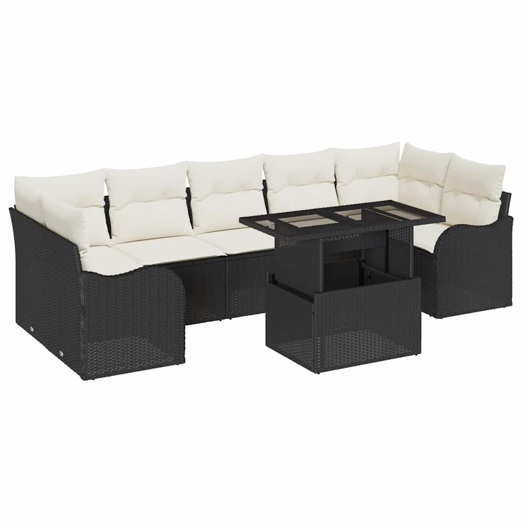 Tuin Sofa Set met kussen 8 pcs Zwart Poly riet