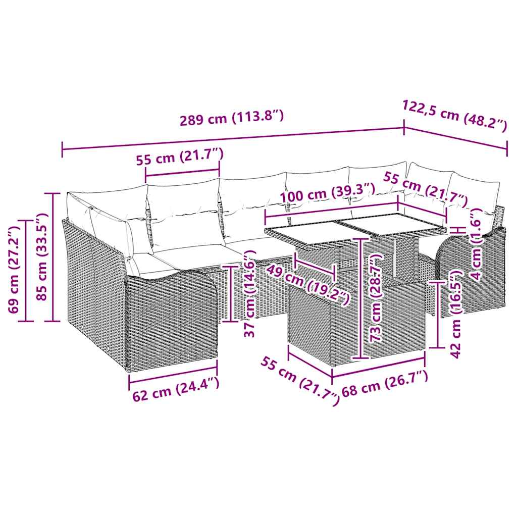 Tuin Sofa Set met kussen 8 pcs Zwart Poly riet