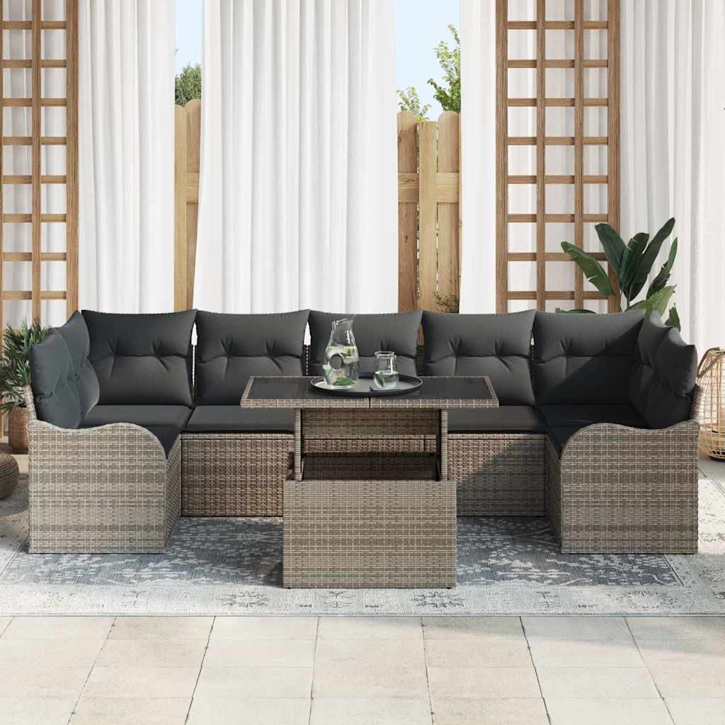 Tuin Sofa Set met kussen 8 pcs Grijs poly rattan