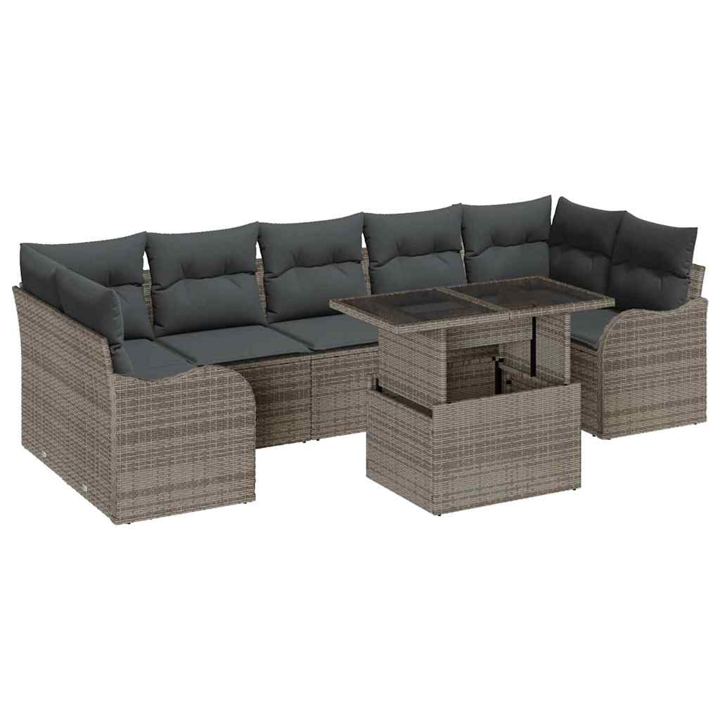 Tuin Sofa Set met kussen 8 pcs Grijs poly rattan