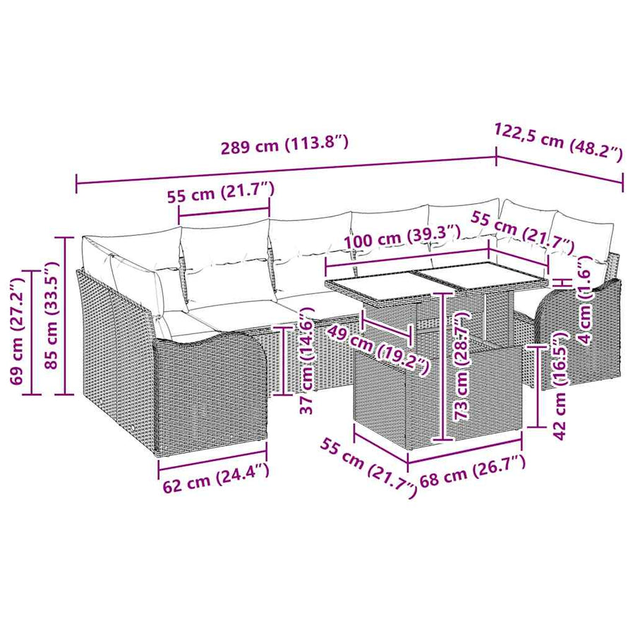 Tuin Sofa Set met kussen 8 pcs Zwart poly rattan