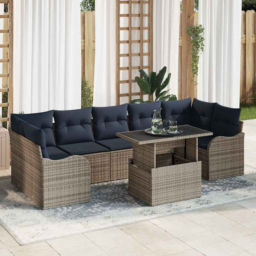 Tuin Sofa Set 8 st Grijs en Marineblauw poly rattan