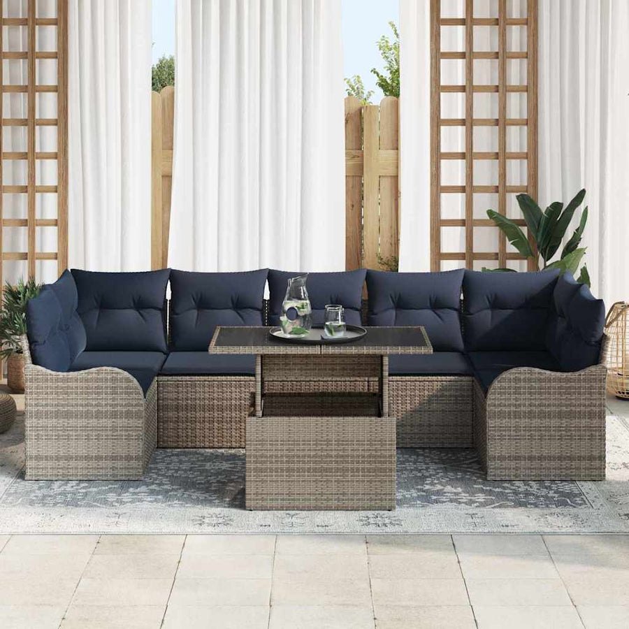 Tuin Sofa Set 8 st Grijs en Marineblauw poly rattan