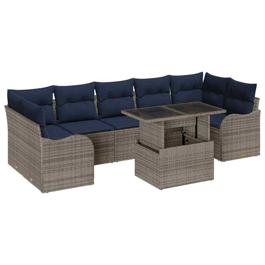 Tuin Sofa Set 8 st Grijs en Marineblauw poly rattan