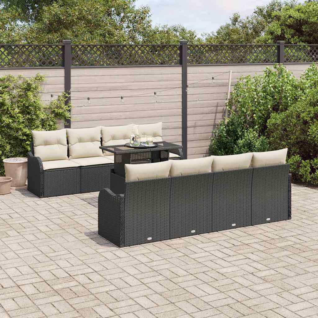 Tuin Sofa Set met kussen 7 pcs Zwart poly rattan