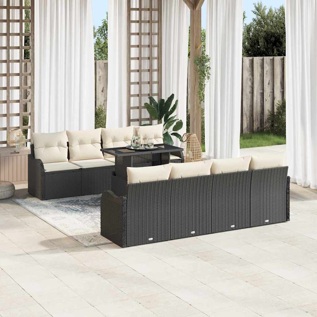 Tuin Sofa Set met kussen 7 pcs Zwart poly rattan