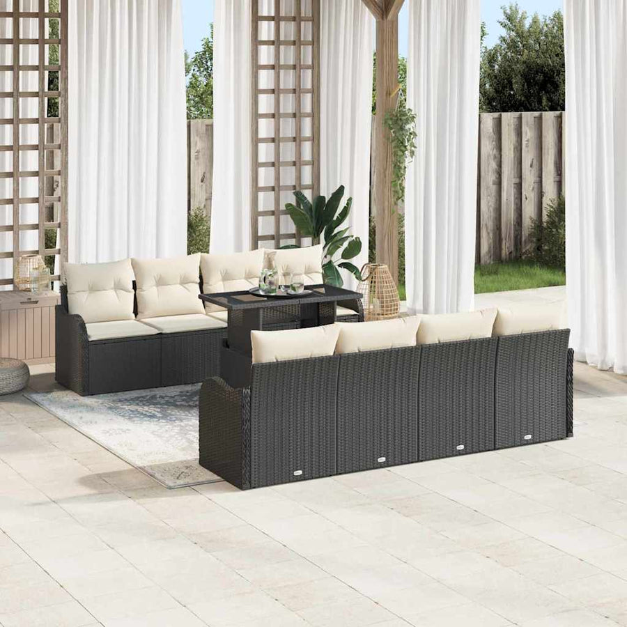 Tuin Sofa Set met kussen 7 pcs Zwart poly rattan