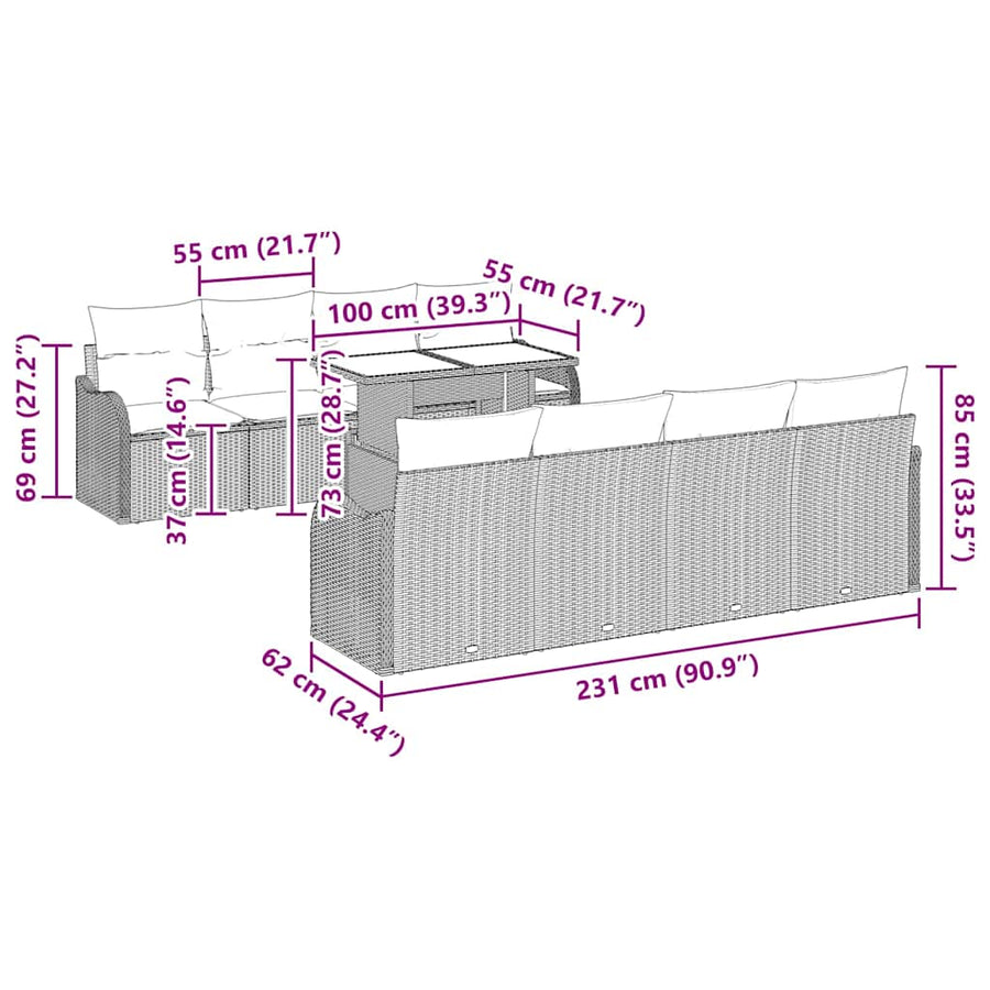 Tuin Sofa Set met kussen 7 pcs Beige poly rattan