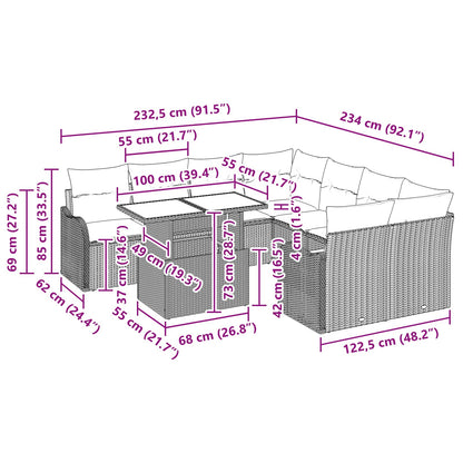 Tuin Sofa Set met kussen 9 pcs Bruin Poly riet