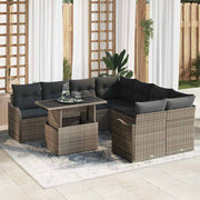 Tuinset poly riet grijs 9-delig