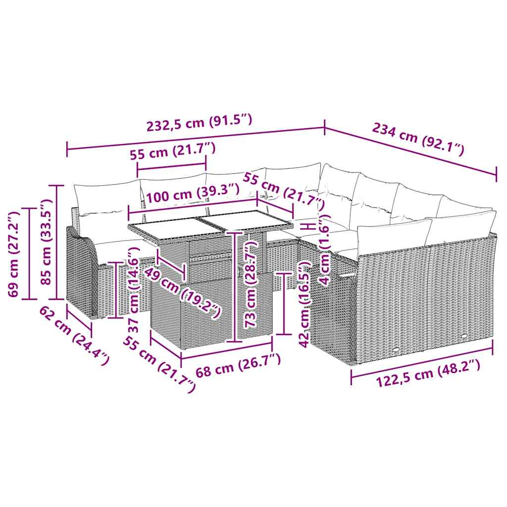Tuin Sofa Set met kussen 9 pcs Beige Poly riet