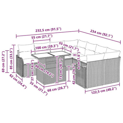 Tuin Sofa Set met kussen 9 pcs Beige Poly riet