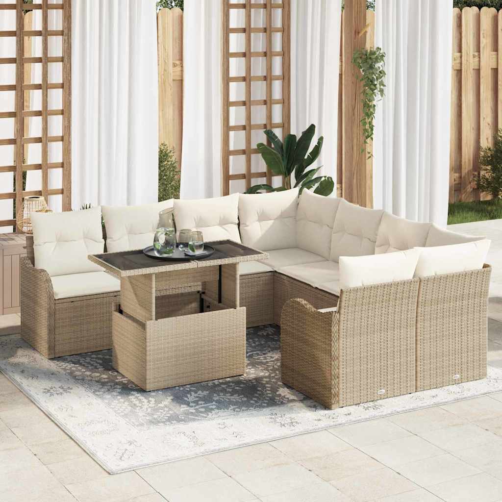Tuin Sofa Set met kussen 9 pcs Beige Poly riet