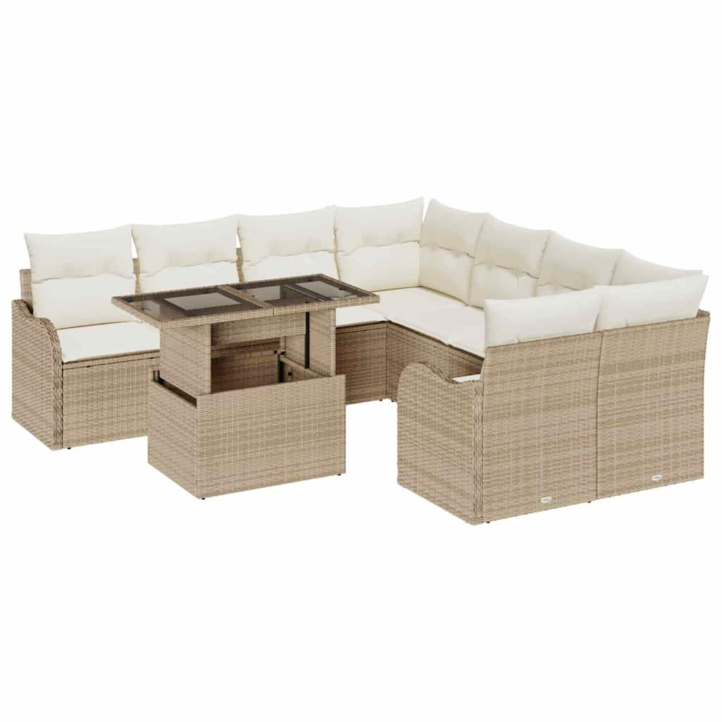 Tuin Sofa Set met kussen 9 pcs Beige Poly riet