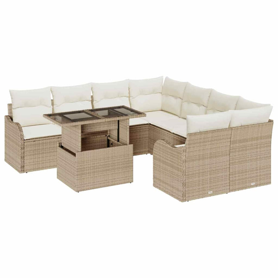 Tuin Sofa Set met kussen 9 pcs Beige Poly riet