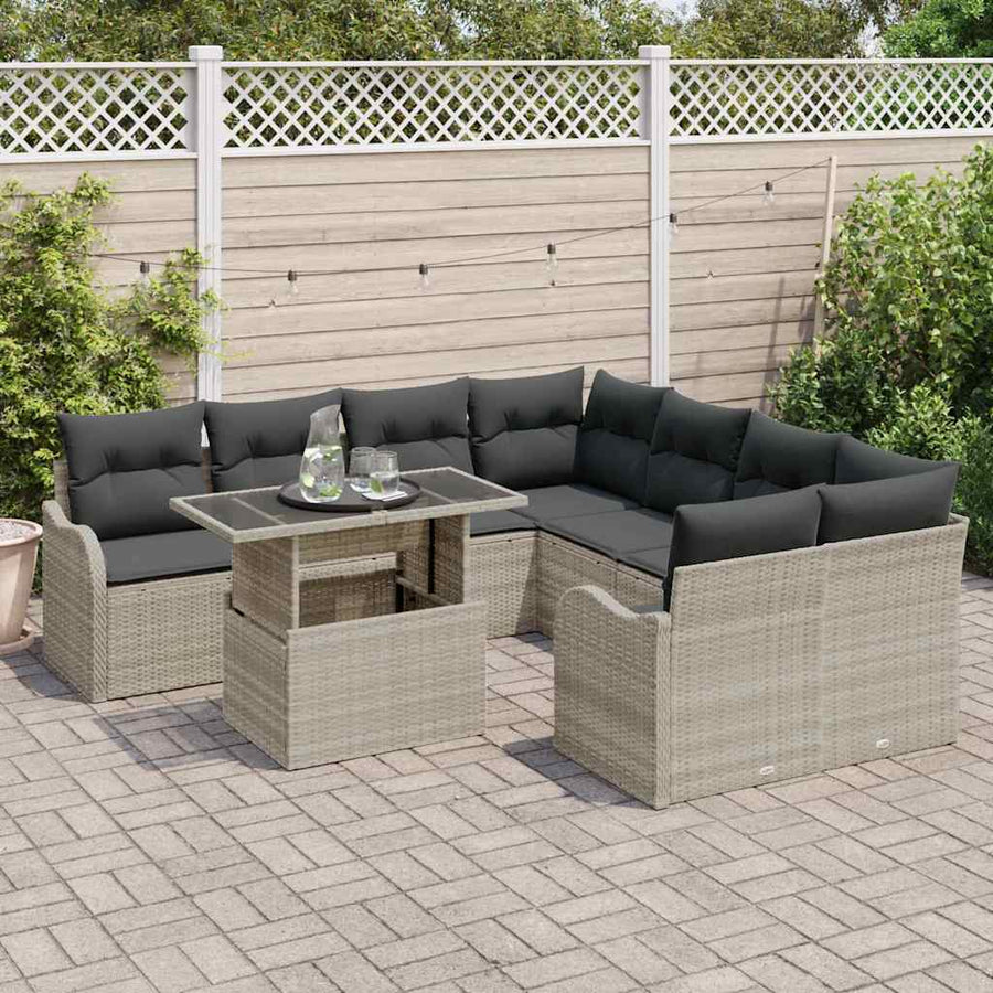 Tuin Sofa Set met kussen 9 pcs Lichtgrijs Poly riet
