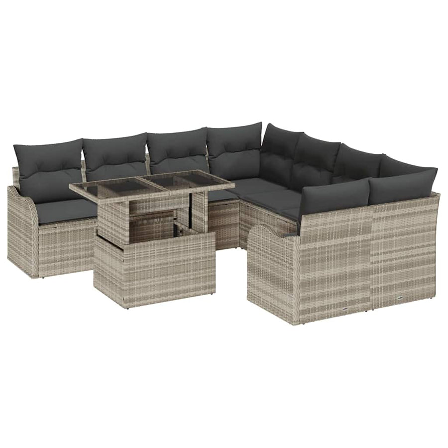 Tuin Sofa Set met kussen 9 pcs Lichtgrijs Poly riet