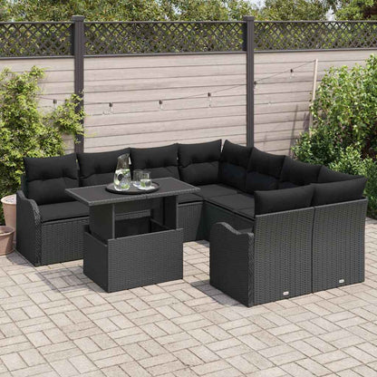 Tuin Sofa Set met kussen 9 pcs Zwart Poly riet