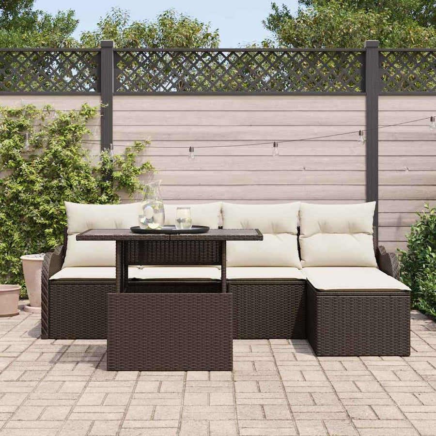 Buiten Zitmeubelset met kussen 6 pcs Bruin Poly riet