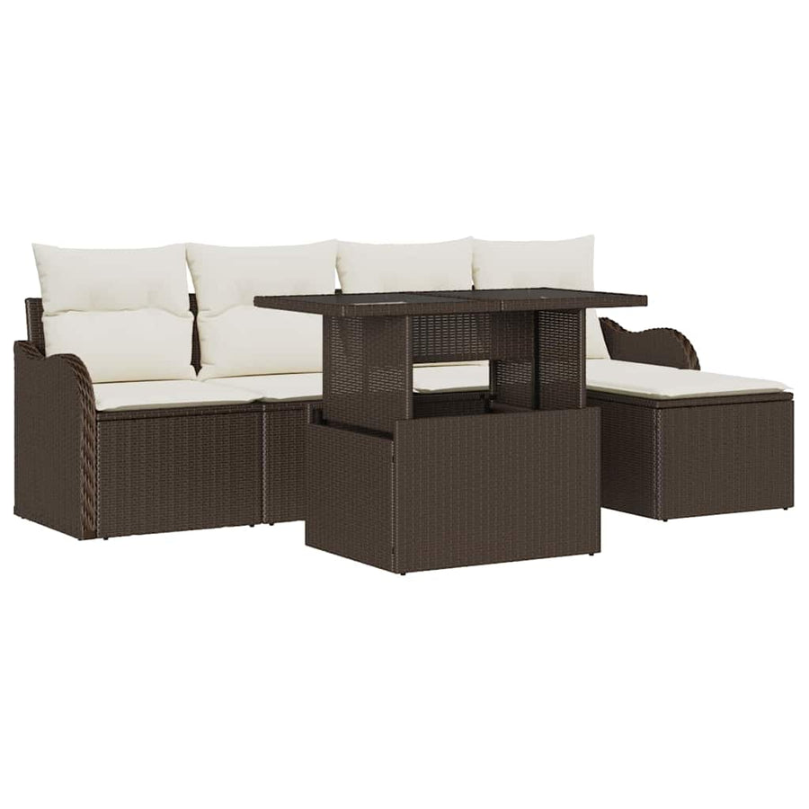 Buiten Zitmeubelset met kussen 6 pcs Bruin Poly riet