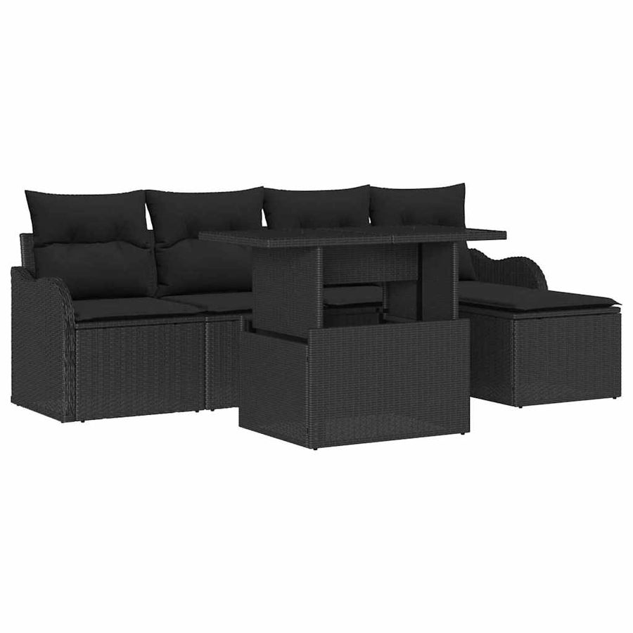 Buiten Zitmeubelset met kussen 6 pcs Zwart Poly riet