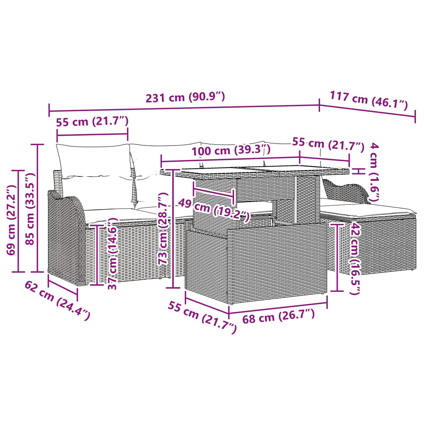 Tuin Sofa Set 6 st Grijs poly rattan