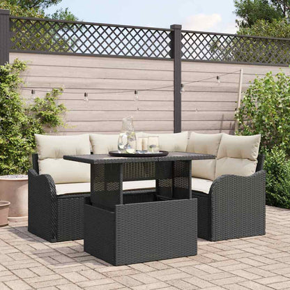 Buiten eetset met kussen 5 pcs Zwart Poly riet