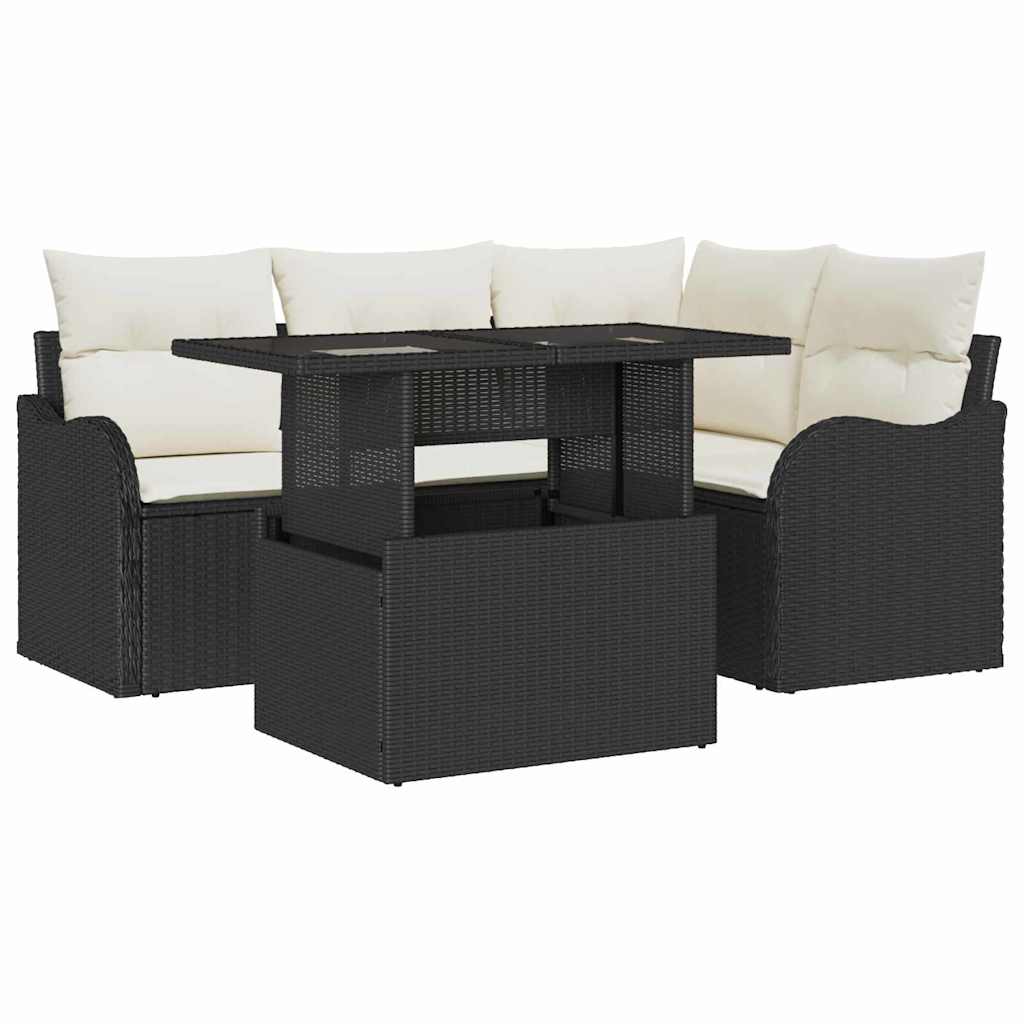 Buiten eetset met kussen 5 pcs Zwart Poly riet