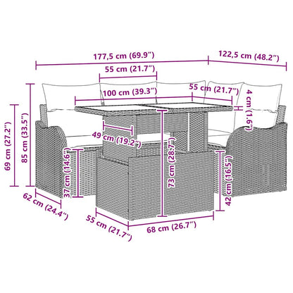 Buiten eetset met kussen 5 pcs Zwart Poly riet