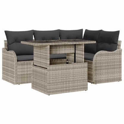 Buiten eetset met kussen 5 pcs Lichtgrijs Poly riet