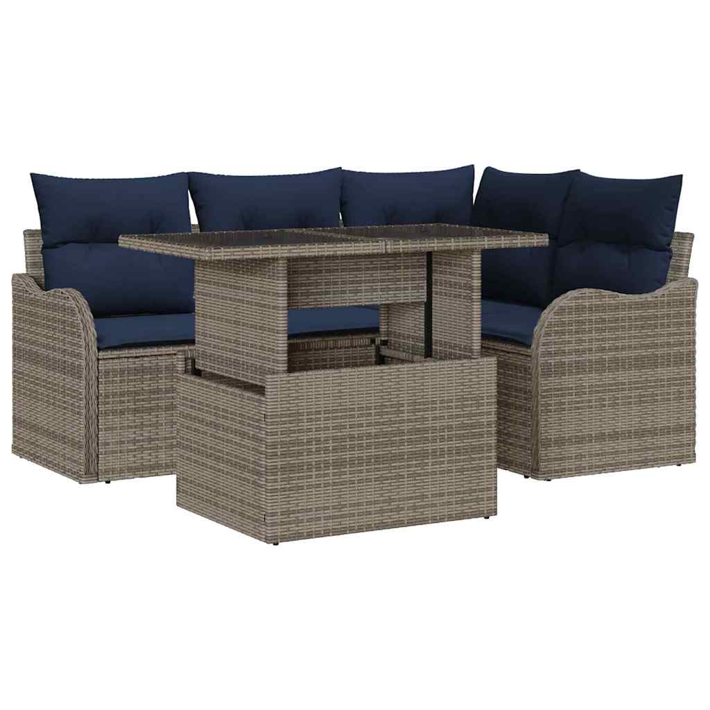 Buiten eetset 5 st Grijs Poly riet