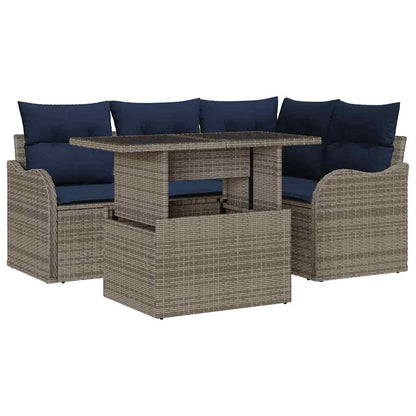 Buiten eetset 5 st Grijs Poly riet