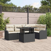 Dining set with cushion 6 pcs Black Poly rattan