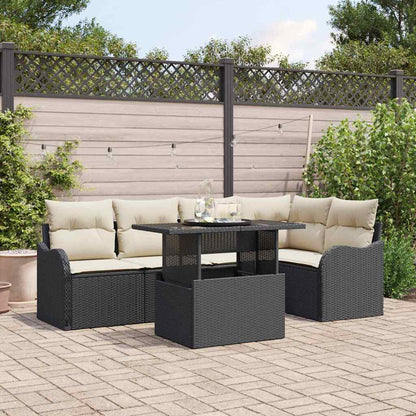 Eetkamerset met kussen 6 pcs Zwart Poly riet