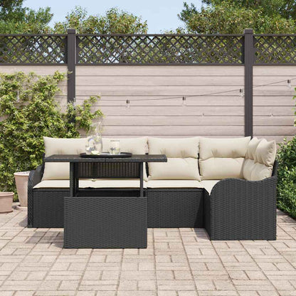 Eetkamerset met kussen 6 pcs Zwart Poly riet