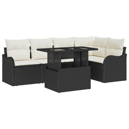 Eetkamerset met kussen 6 pcs Zwart Poly riet