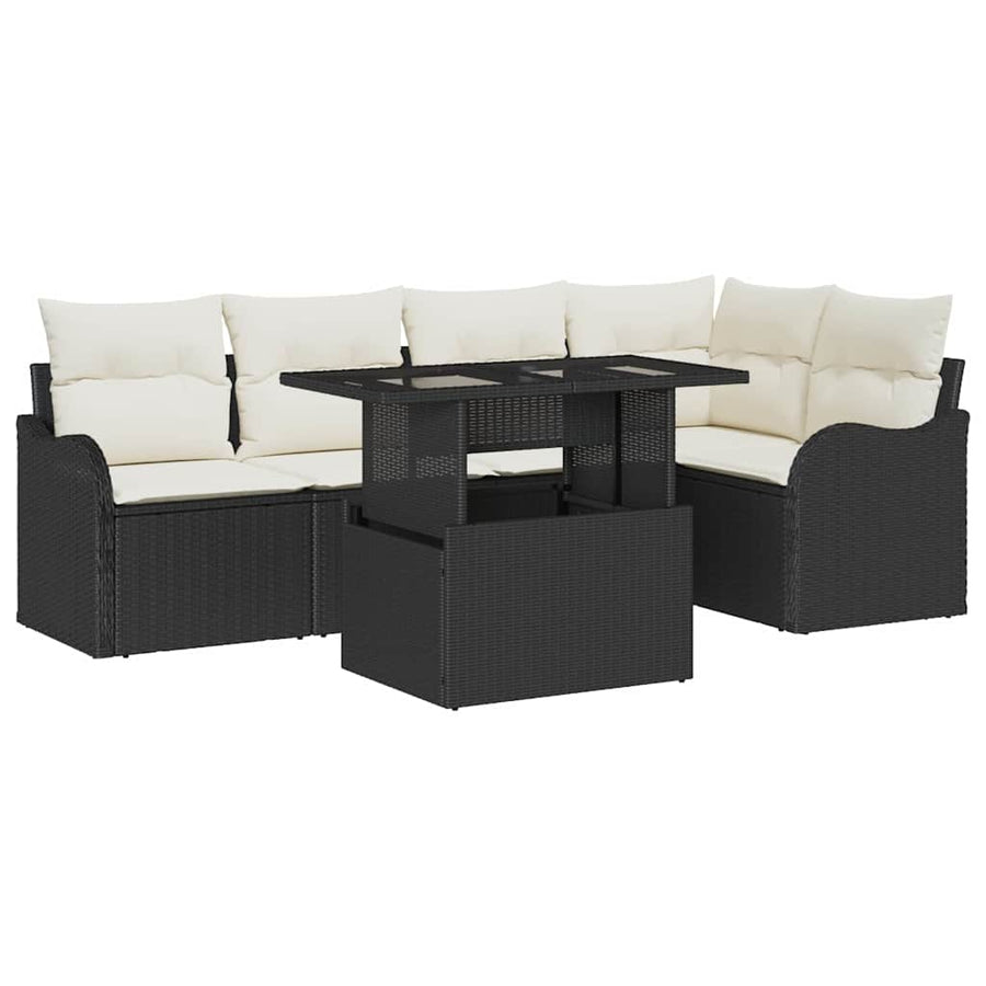 Eetkamerset met kussen 6 pcs Zwart Poly riet