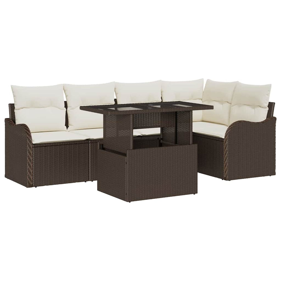Eetkamerset met kussen 6 pcs Bruin Poly riet