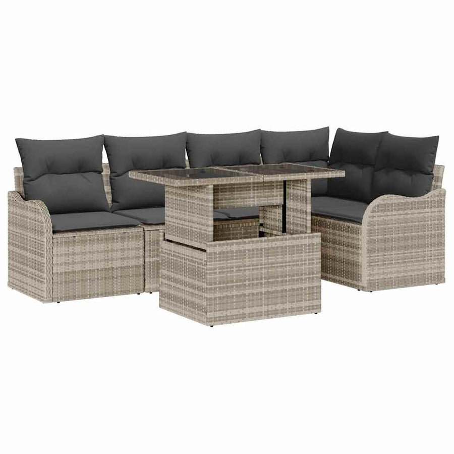 Eetkamerset met kussen 6 pcs Lichtgrijs Poly riet