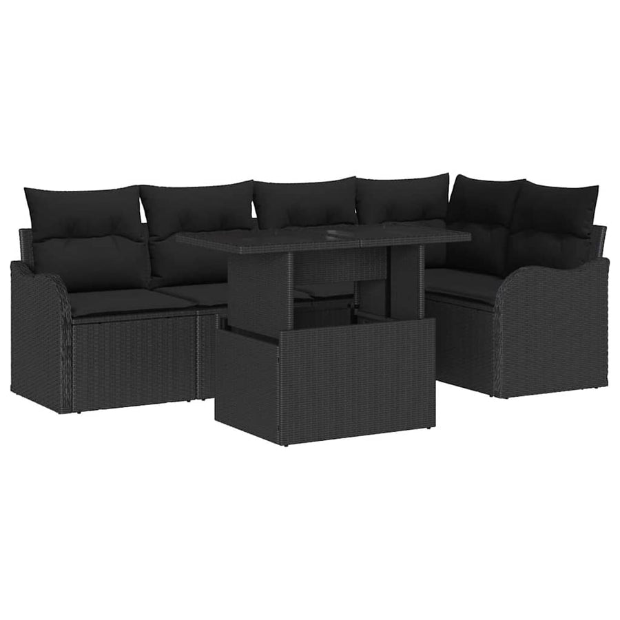 Eetkamerset met kussen 6 pcs Zwart Poly riet