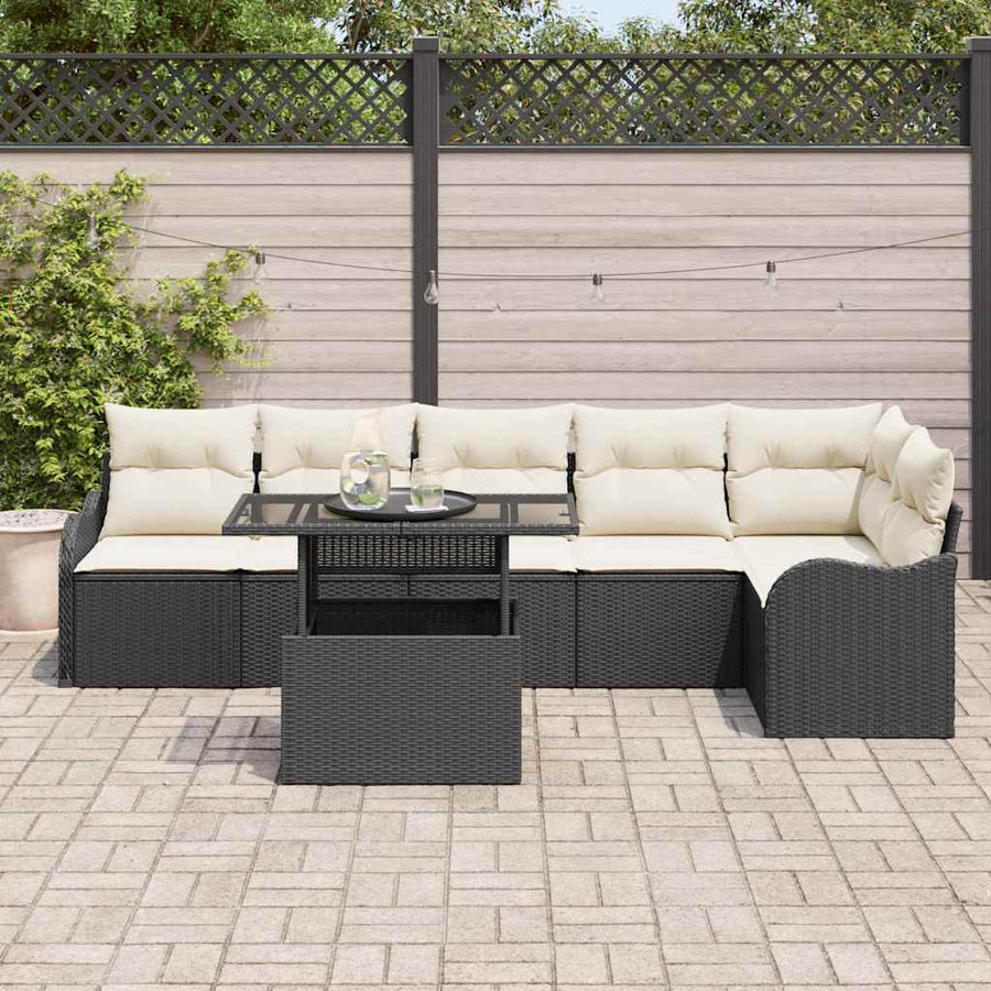 Bankstel met kussen 7 pcs Zwart Poly riet