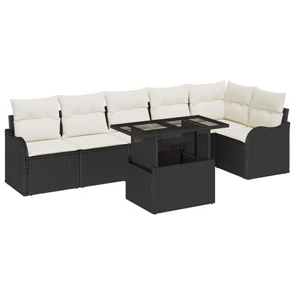Bankstel met kussen 7 pcs Zwart Poly riet
