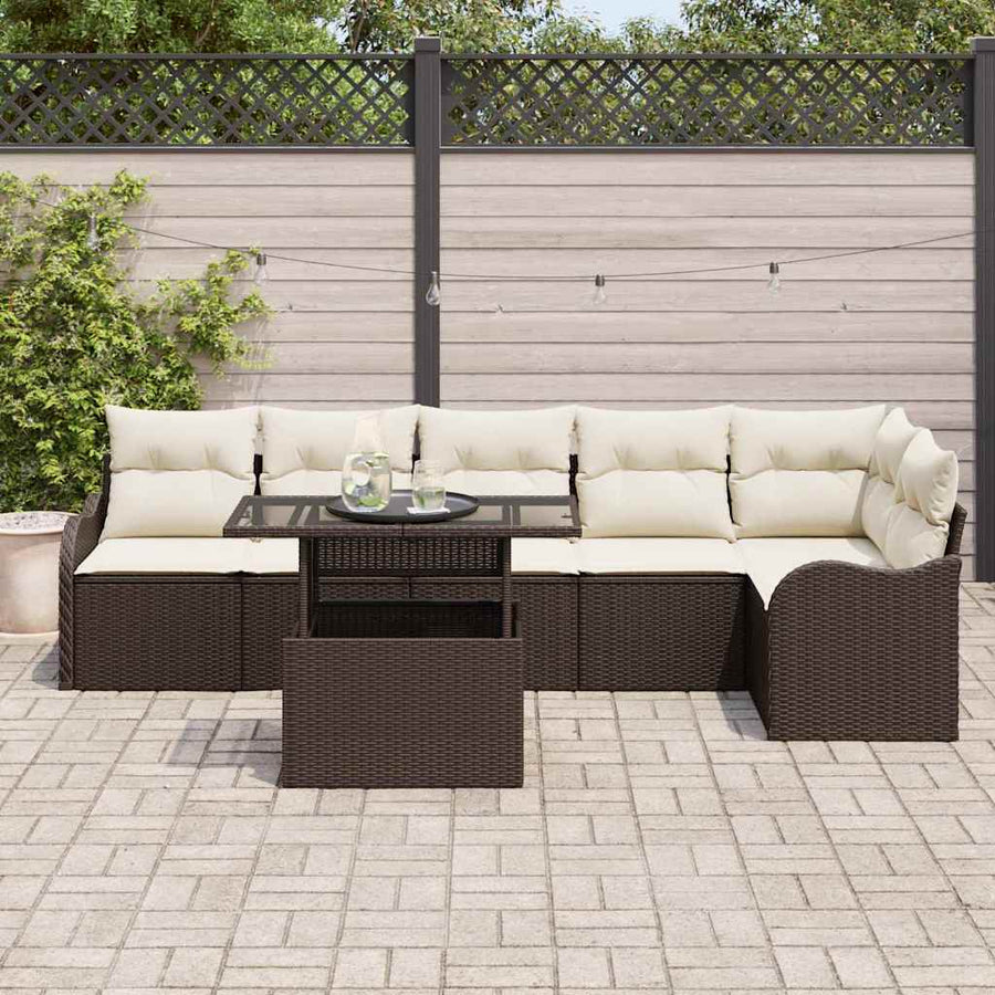 Bankstel met kussen 7 pcs Bruin Poly riet