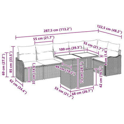 Bankstel met kussen 7 pcs Bruin Poly riet
