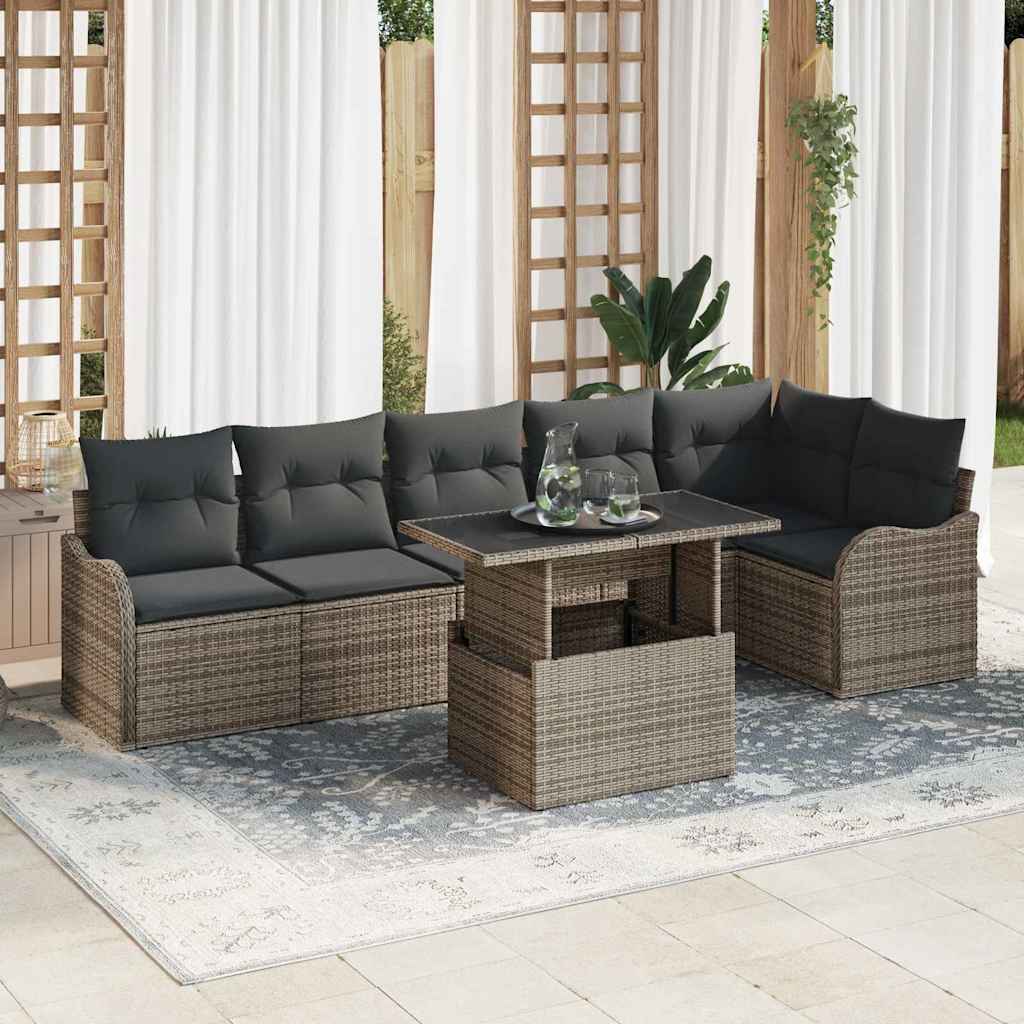 Bankstel met kussen 7 pcs Grijs Poly riet
