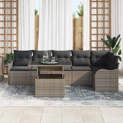 Bankstel met kussen 7 pcs Grijs Poly riet