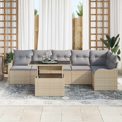 Bankstel met kussen 7 pcs Beige Poly riet