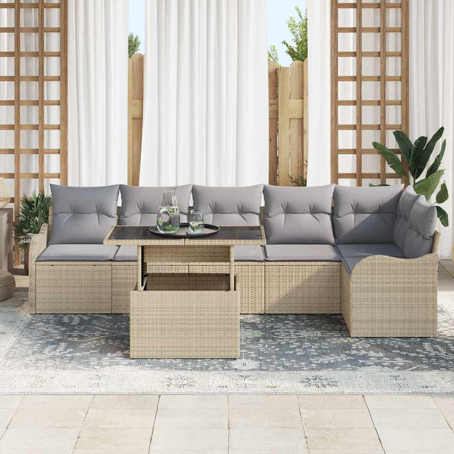 Bankstel met kussen 7 pcs Beige Poly riet