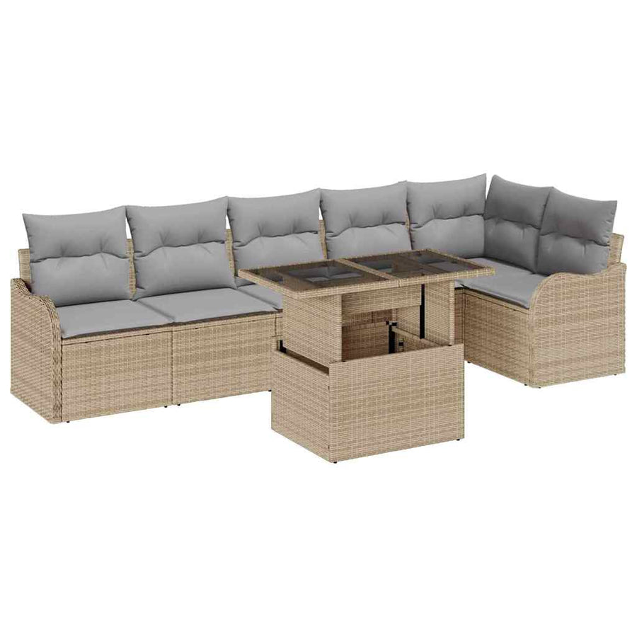 Bankstel met kussen 7 pcs Beige Poly riet